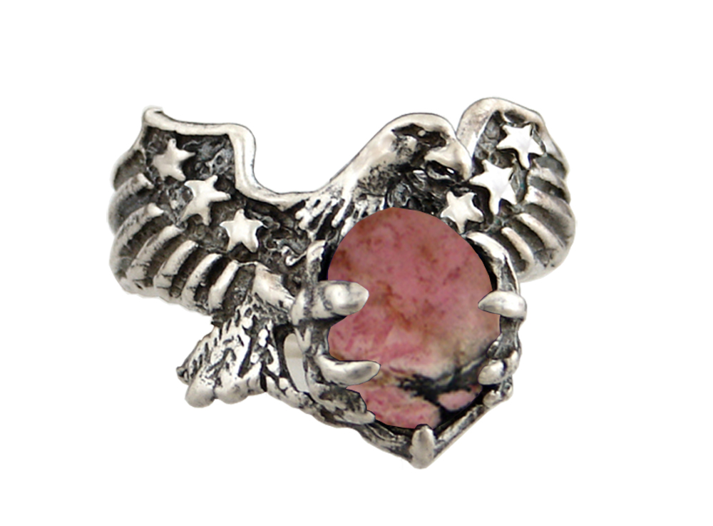 Sterling Silver Rhodochrosite American Eagle Ring Size 6